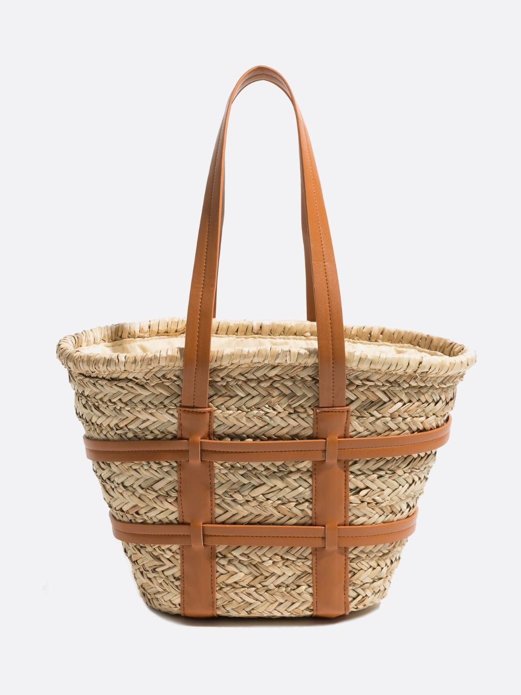 Cabas osier cuir camel