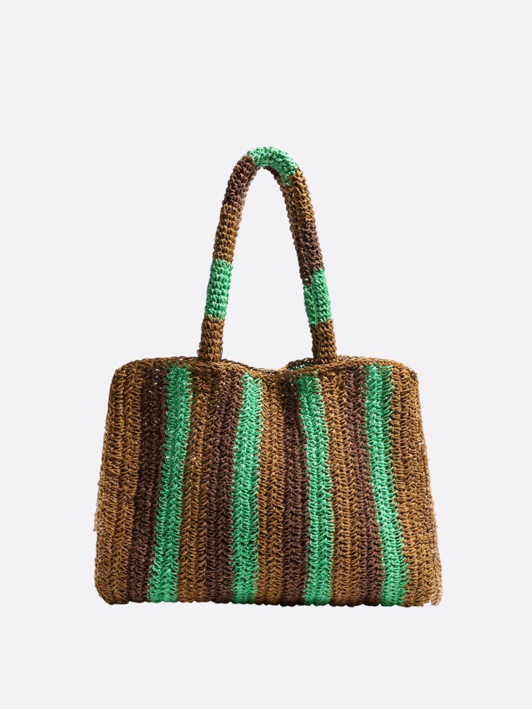 cabas paille rayures vert
