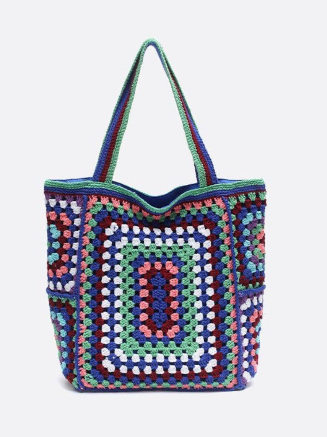 cabas coton crochet bleu foncé