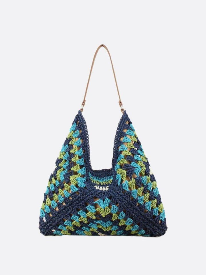 sac crochet paille bleu marine
