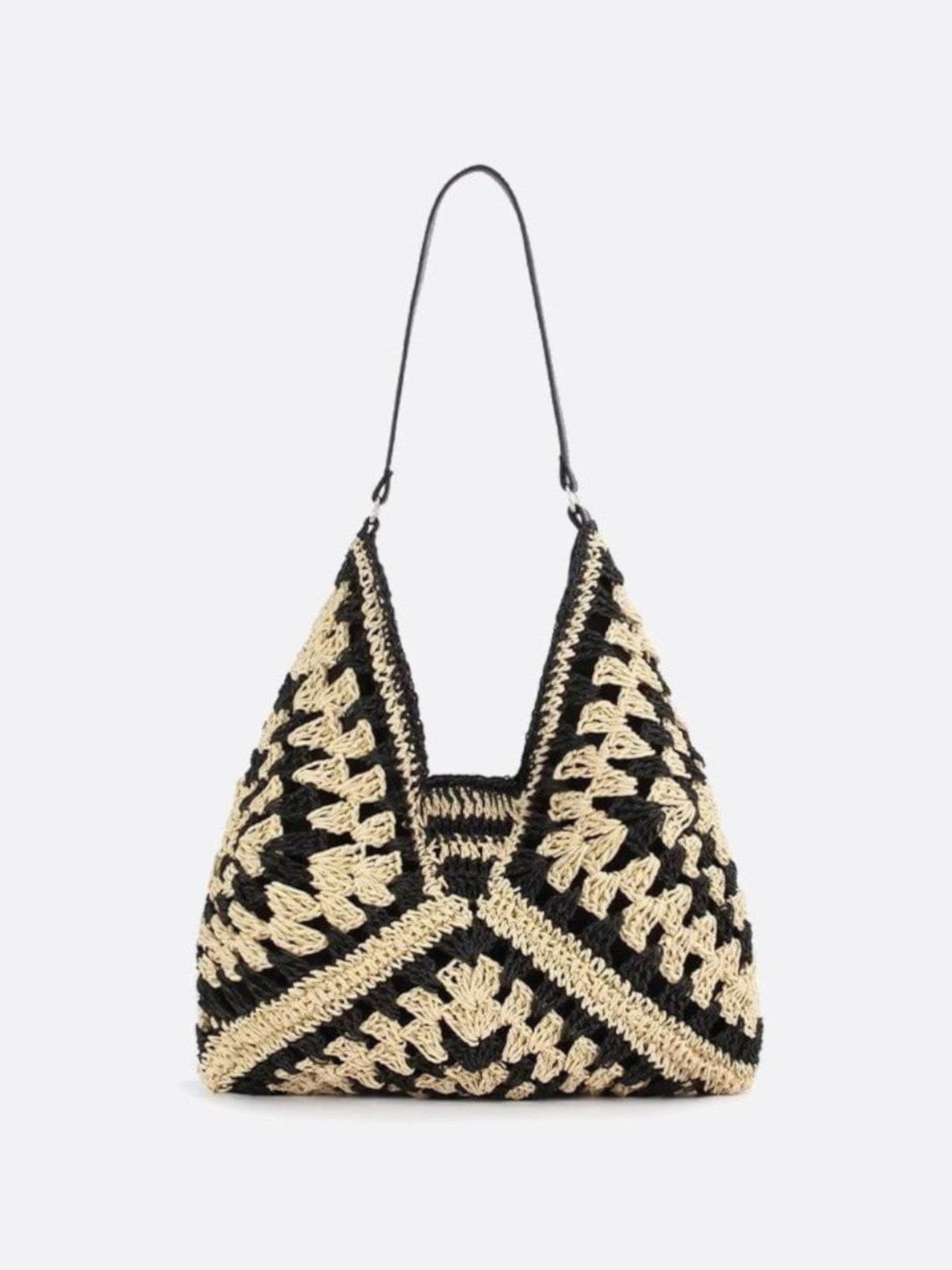 Sac crochet paille noir