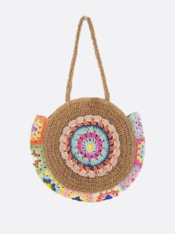 Sac rond paille marron clair