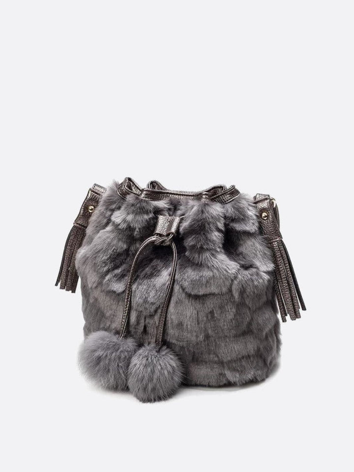 Sac seau gris fausse fourrure