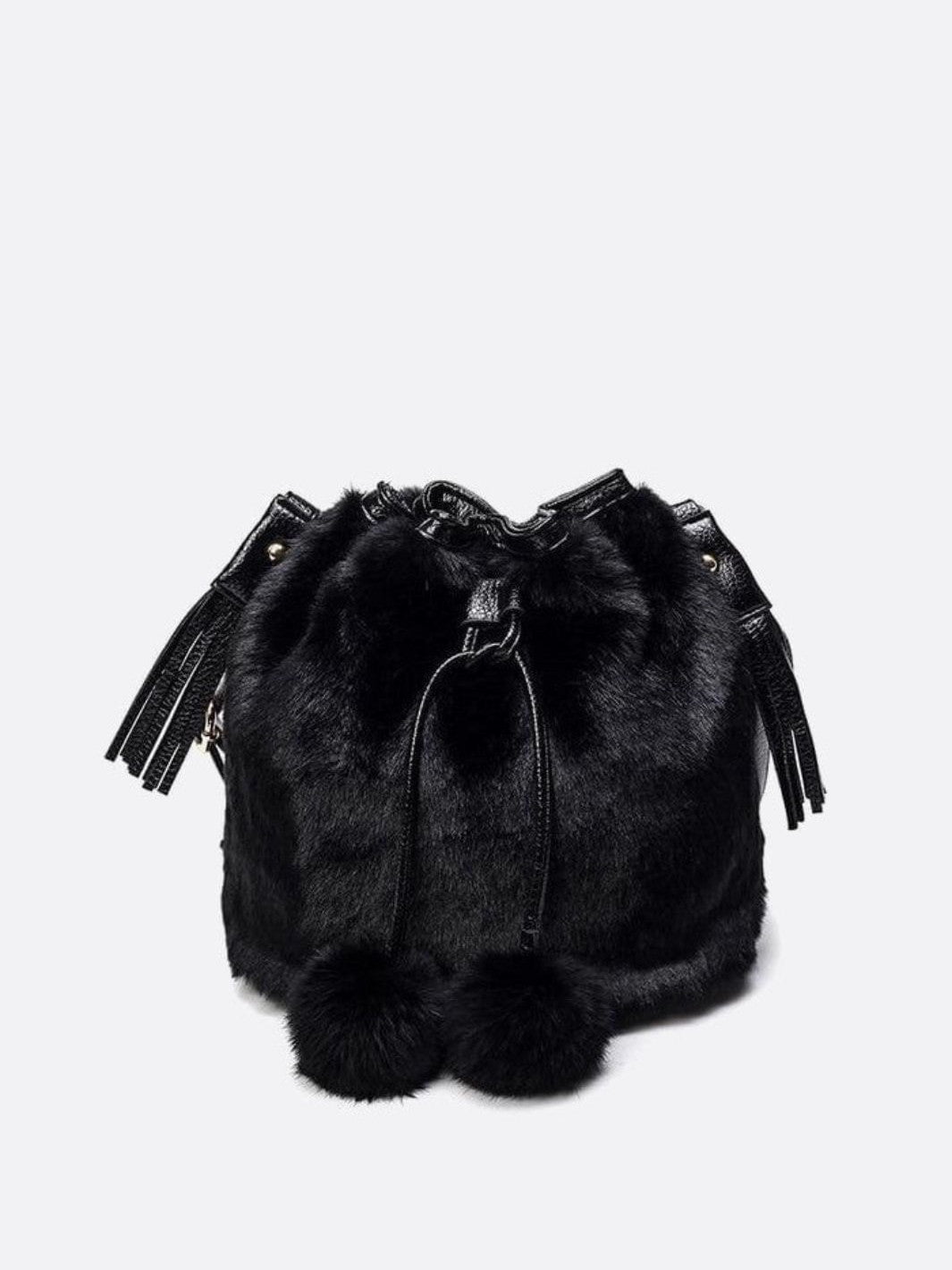 Sac seau noir fausse fourrure